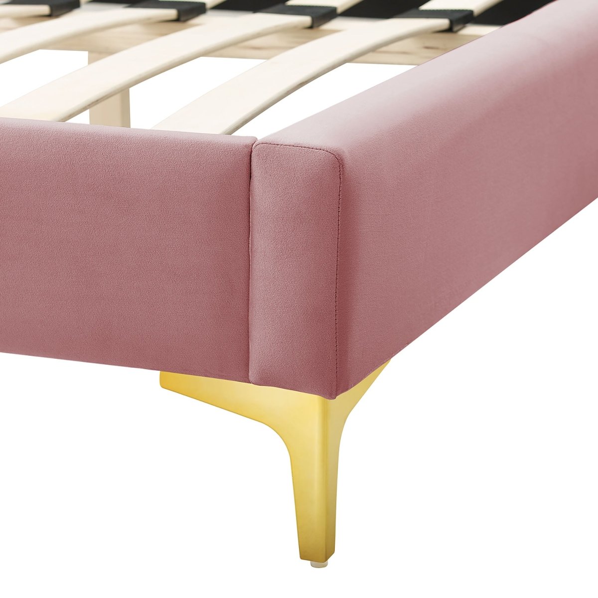 Sunrise Arch Performance Velvet Platform Bed with Gold Metal Legs - Platform Bed available at Alpine Outlets in Denver