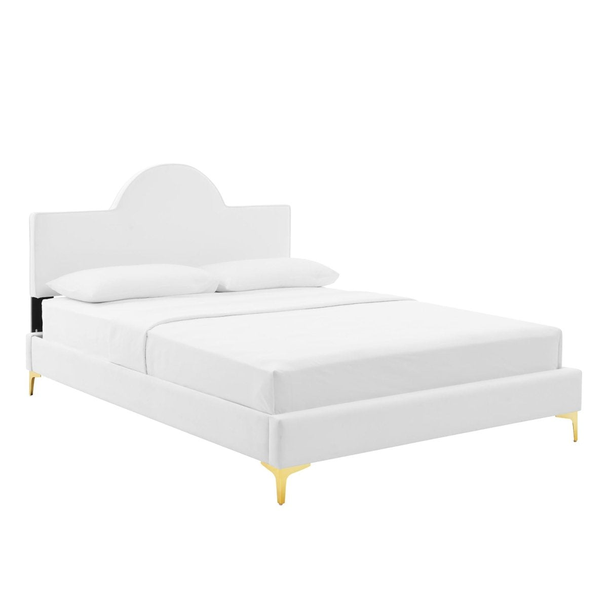 Sunrise Arch Performance Velvet Platform Bed with Gold Metal Legs - Platform Bed available at Alpine Outlets in Denver