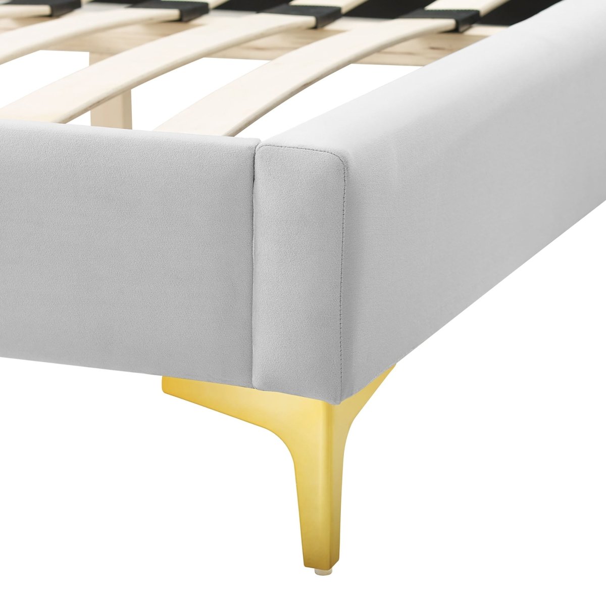 Sunrise Arch Performance Velvet Platform Bed with Gold Metal Legs - Platform Bed available at Alpine Outlets in Denver