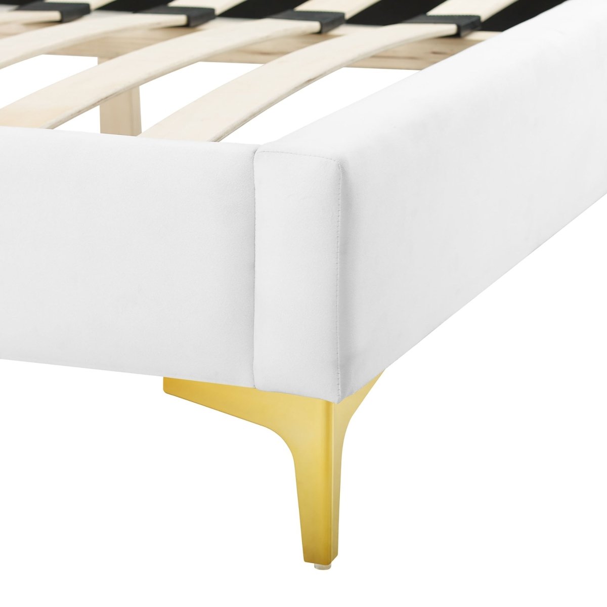 Sunrise Arch Performance Velvet Platform Bed with Gold Metal Legs - Platform Bed available at Alpine Outlets in Denver