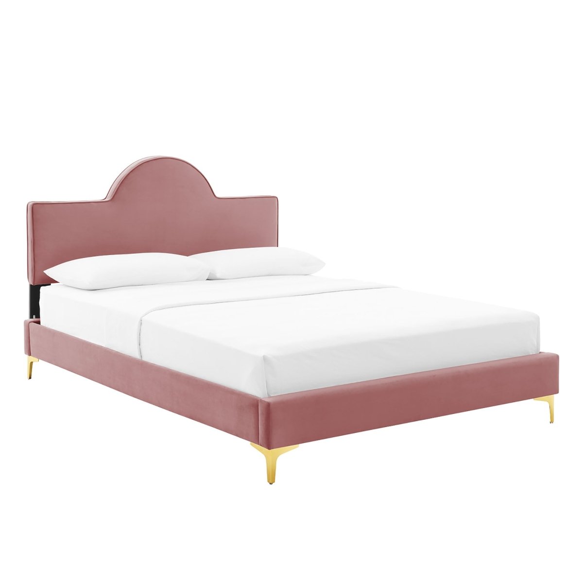 Sunrise Arch Performance Velvet Platform Bed with Gold Metal Legs - Platform Bed available at Alpine Outlets in Denver