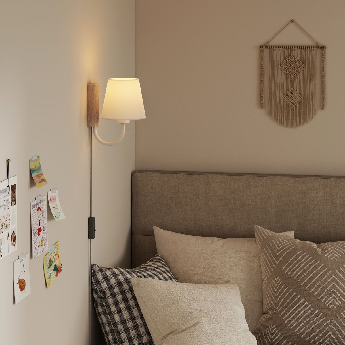 1-Light Swivel Wall Sconce with Fabric Shade – Natural White - Lighting - Alpine Outlets