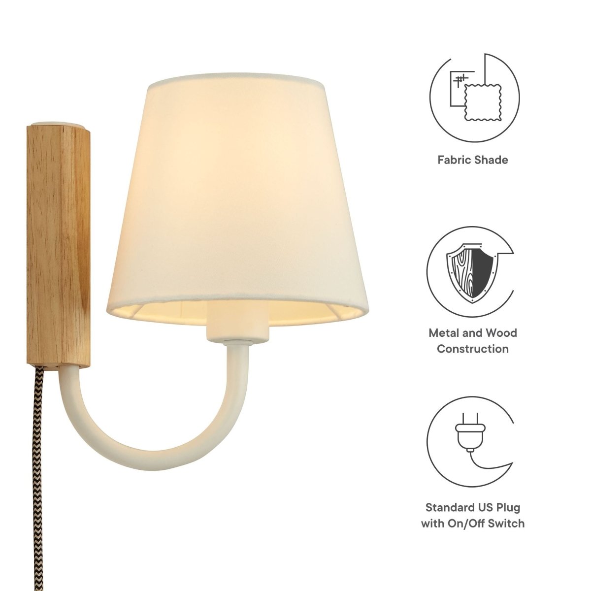 1-Light Swivel Wall Sconce with Fabric Shade – Natural White - Lighting - Alpine Outlets