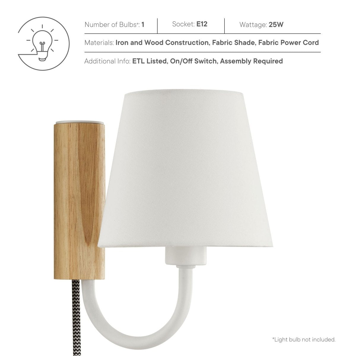1-Light Swivel Wall Sconce with Fabric Shade – Natural White - Lighting - Alpine Outlets