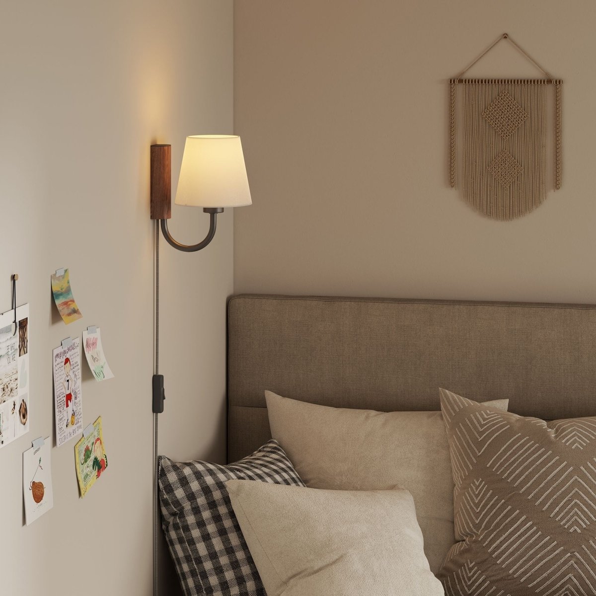 1-Light Swivel Wall Sconce with Fabric Shade – Walnut Black - Lighting - Alpine Outlets