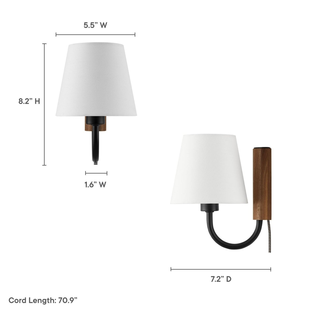 1-Light Swivel Wall Sconce with Fabric Shade – Walnut Black - Lighting - Alpine Outlets