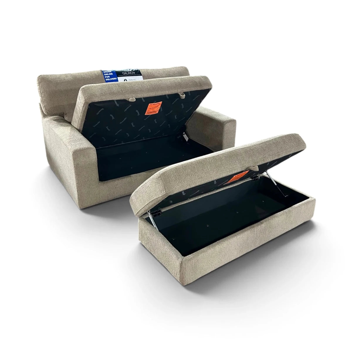Thomasville Gilroy Oversized Fabric Storage Chair with Storage Ottoman, Taupe - 🟡 Storage Chair available at Alpine Outlets in Denver