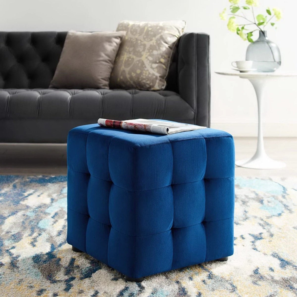 Tufted Cube Velvet Ottoman β 15 Inch Upholstered - Ottomans available at Alpine Outlets in Denver