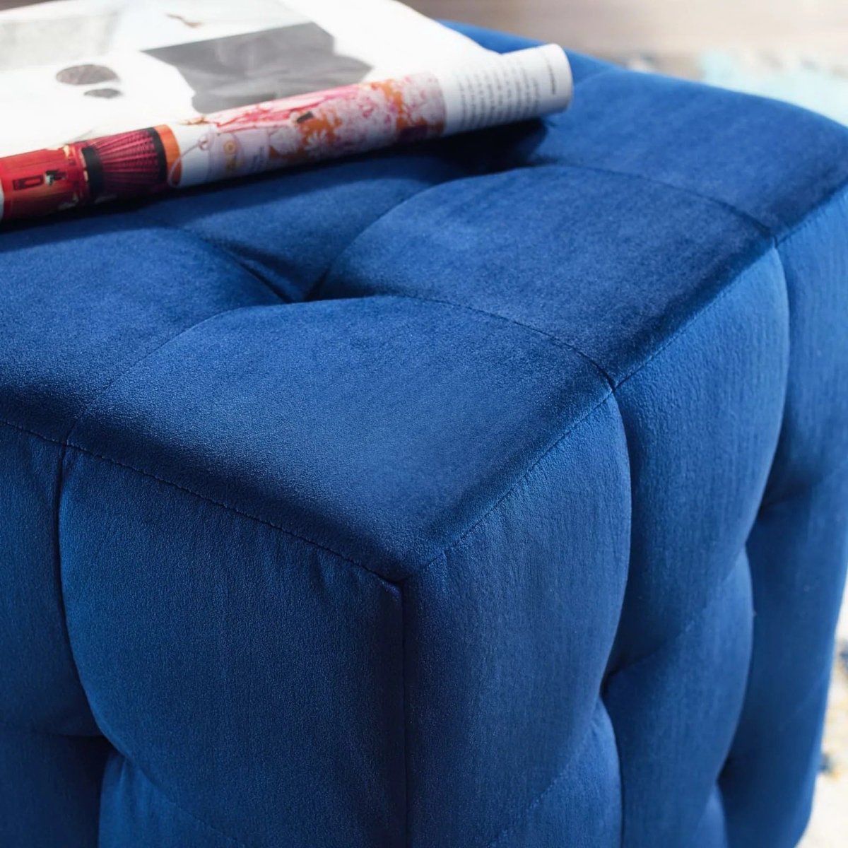 Tufted Cube Velvet Ottoman β 15 Inch Upholstered - Ottomans available at Alpine Outlets in Denver