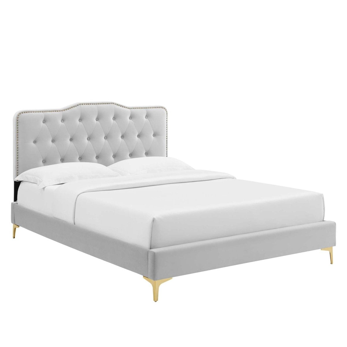 Tufted Nailhead Performance Velvet Platform Bed - Platform Bed available at Alpine Outlets in Denver