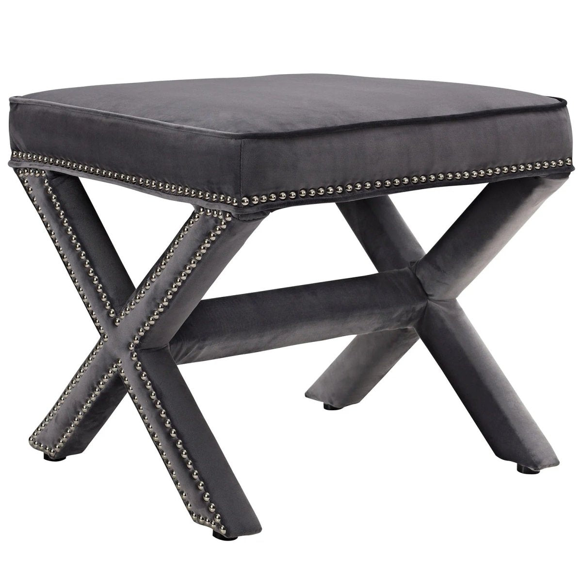 Tufted Velvet Bench Ottoman with Nailhead Trim – 20 Inch - Ottomans available at Alpine Outlets in Denver