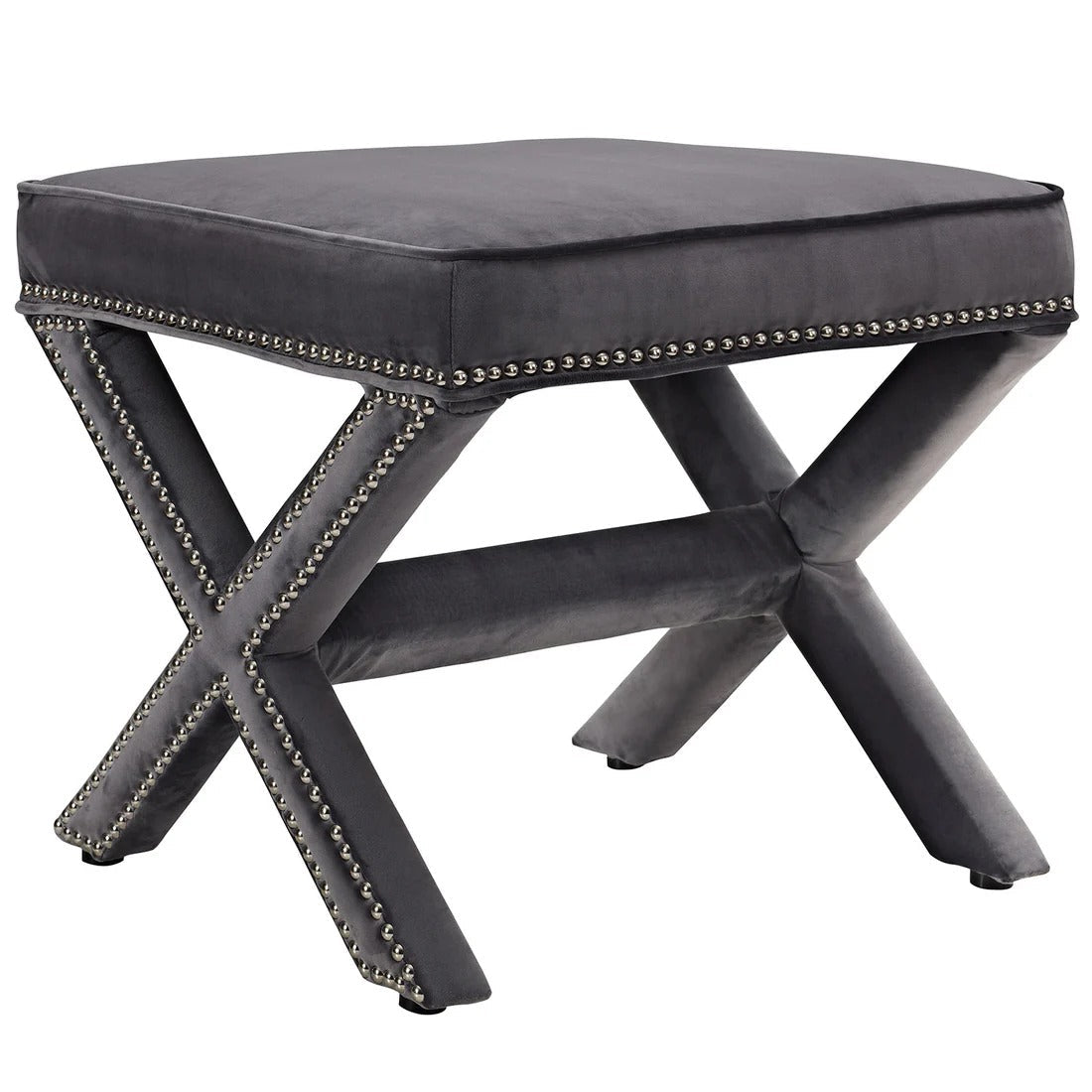 Tufted Velvet Bench Ottoman with Nailhead Trim – 20 Inch - Ottomans available at Alpine Outlets in Denver