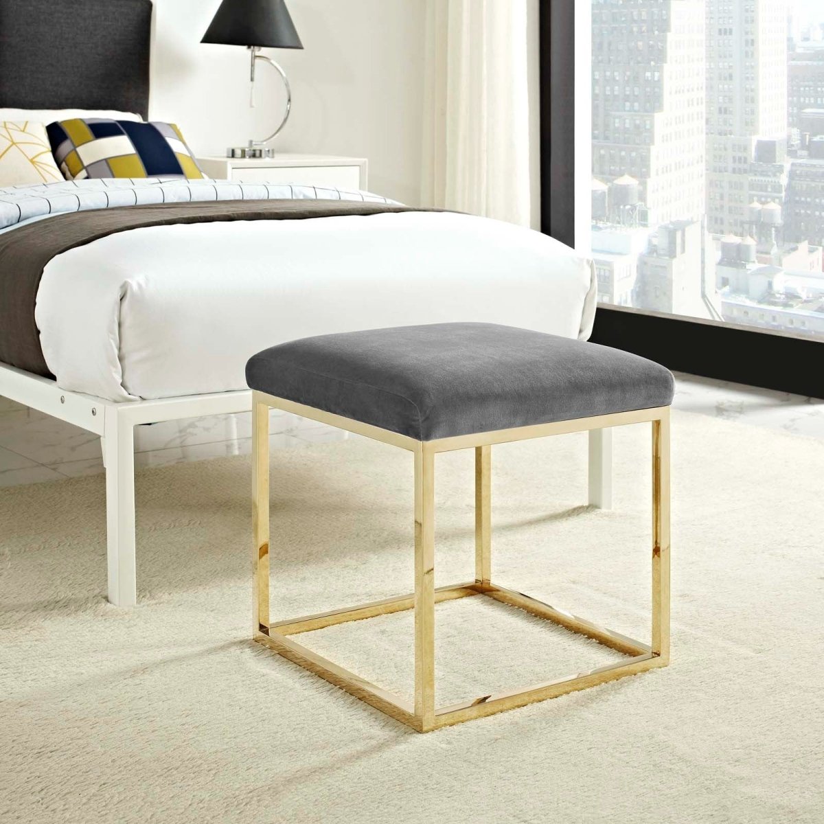 Tufted Velvet Ottoman with Gold Base β 18 Inch Square - Ottomans available at Alpine Outlets in Denver