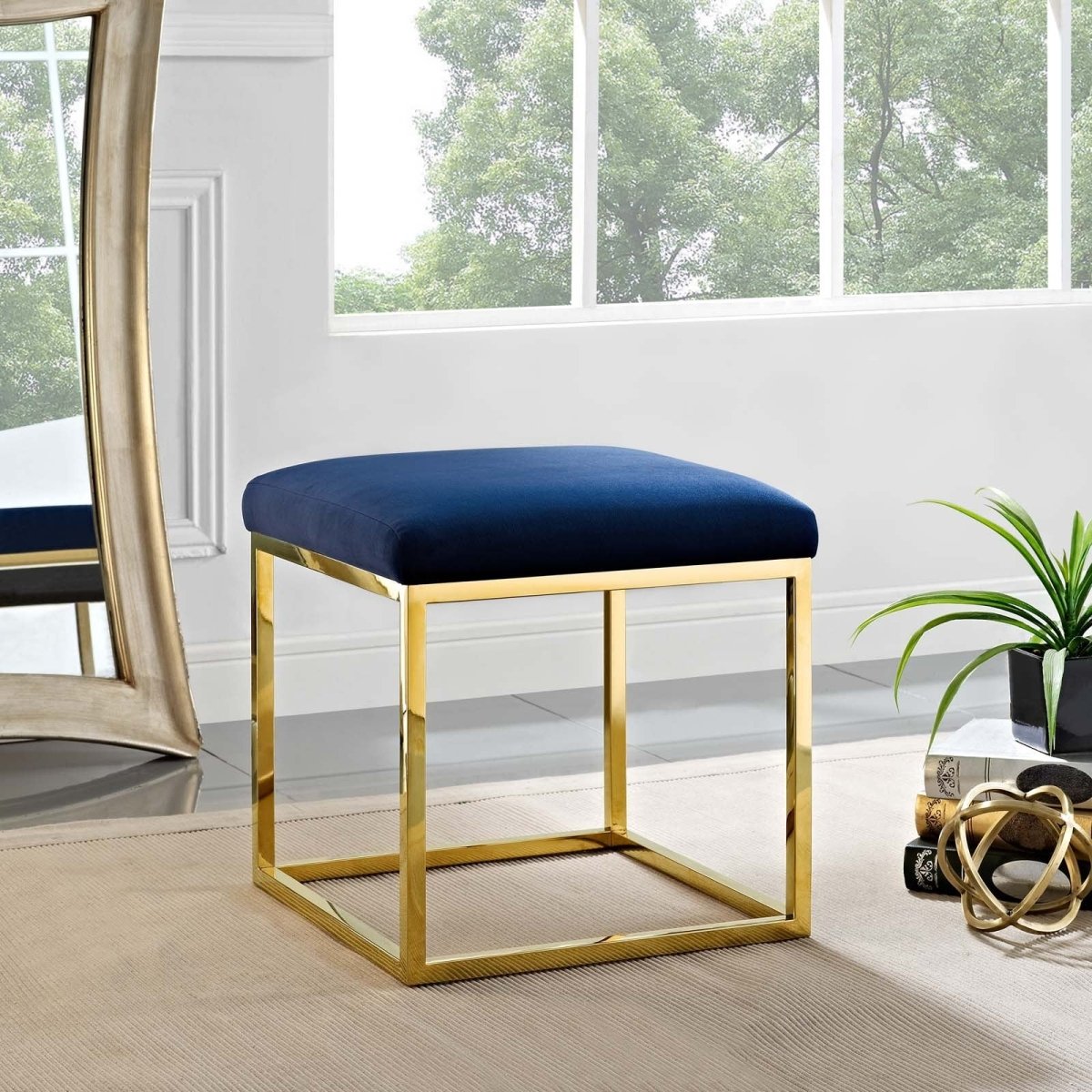 Tufted Velvet Ottoman with Gold Base β 18 Inch Square - Ottomans available at Alpine Outlets in Denver