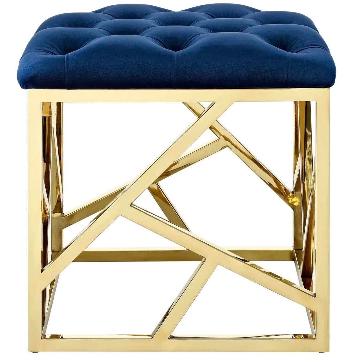 Tufted Velvet Ottoman with Gold Base – 18 Inch Square - Ottomans available at Alpine Outlets in Denver