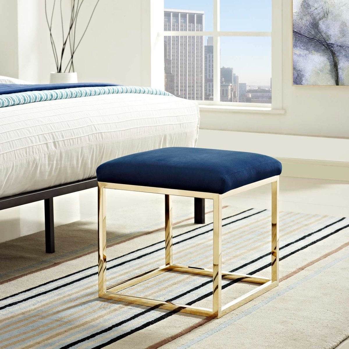 Tufted Velvet Ottoman with Gold Base β 18 Inch Square - Ottomans available at Alpine Outlets in Denver