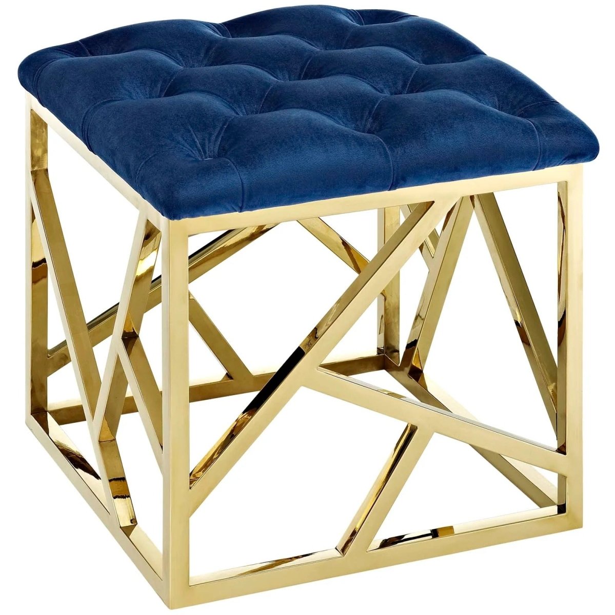 Tufted Velvet Ottoman with Gold Base – 18 Inch Square - Ottomans available at Alpine Outlets in Denver