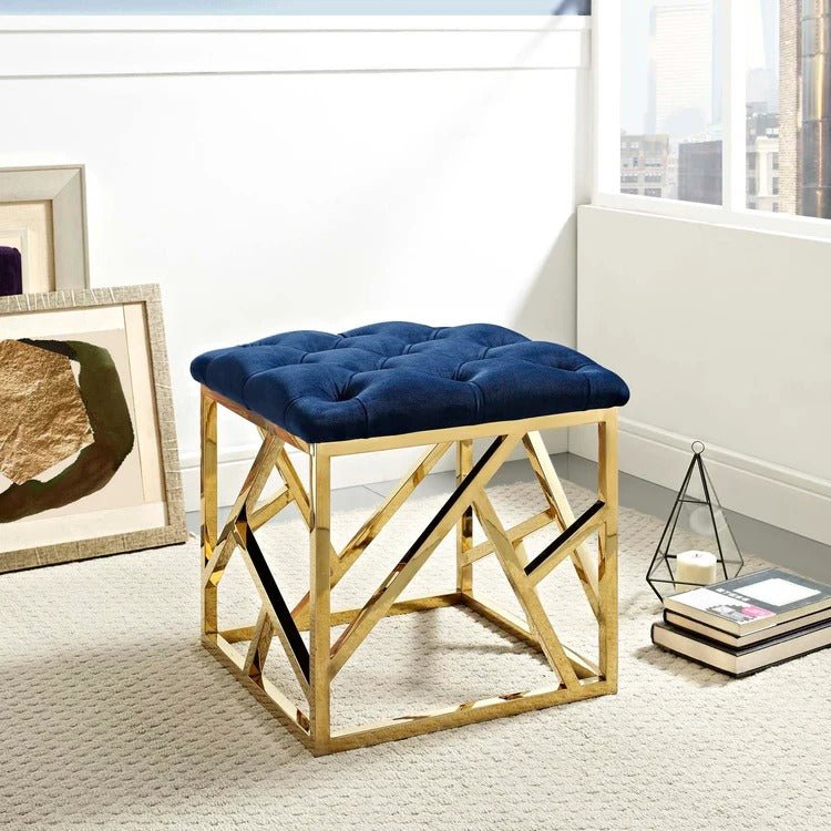 Tufted Velvet Ottoman with Gold Base – 18 Inch Square - Ottomans available at Alpine Outlets in Denver