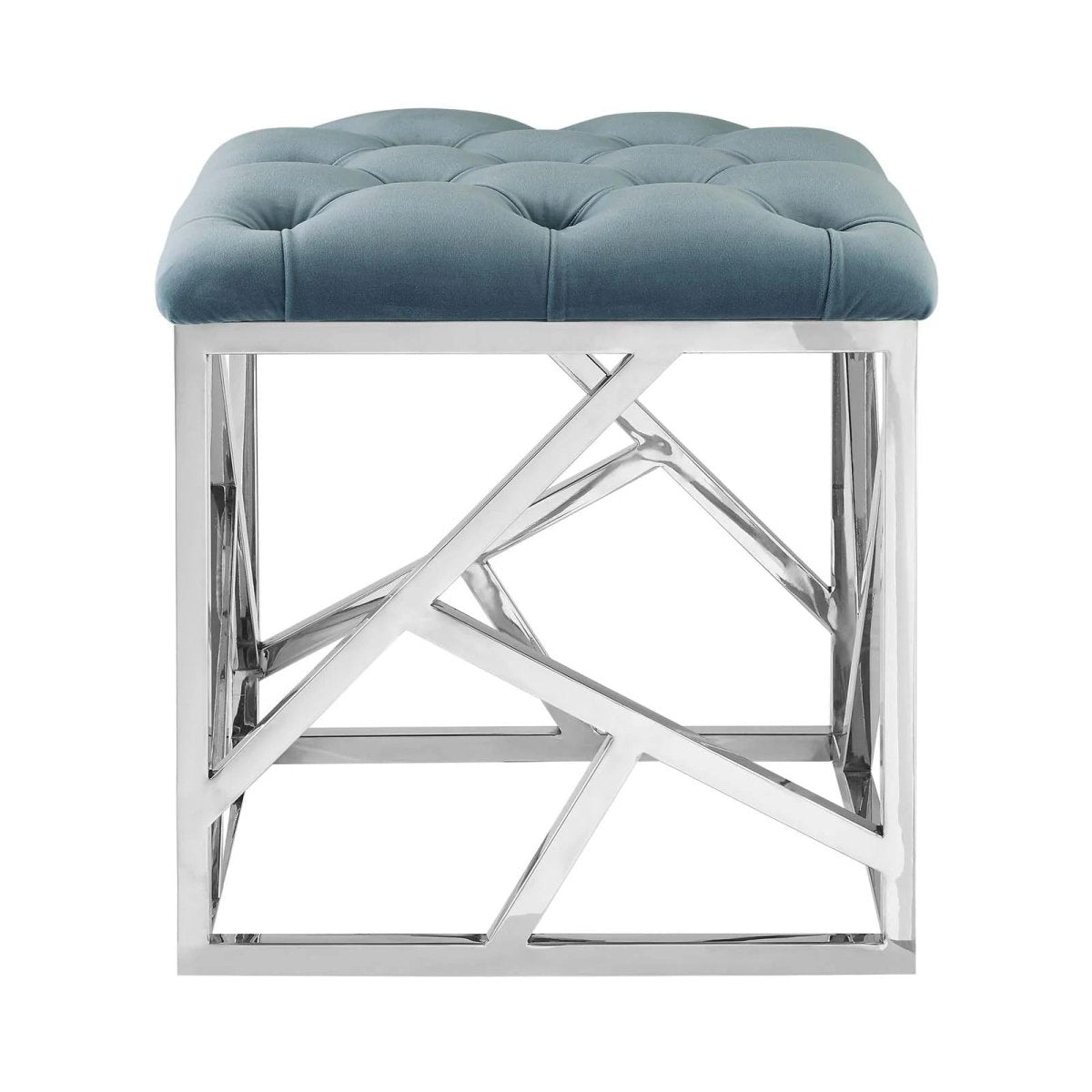 Tufted Velvet Ottoman with Silver Base – 18 Inch Square - Ottomans available at Alpine Outlets in Denver