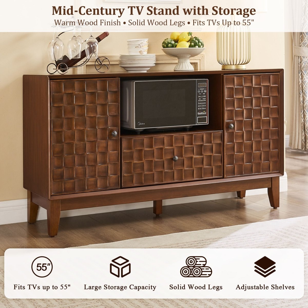 TV Stand With 3D Wood Texture - Brown - TV Stands available at Alpine Outlets in Denver