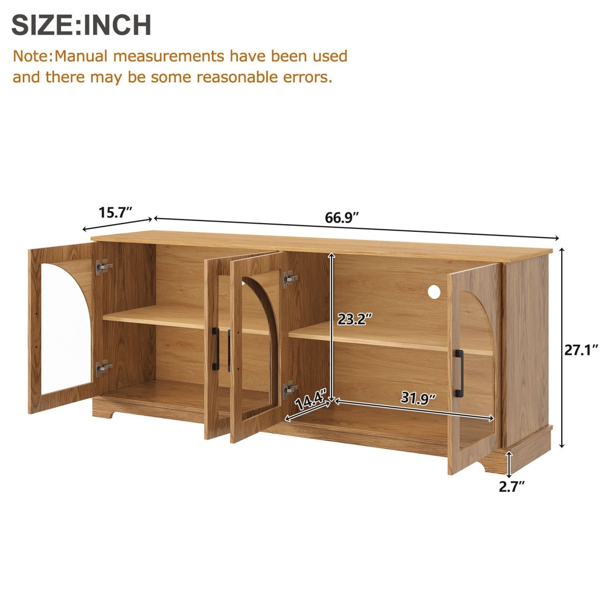 TV Stand With Semi Arched Glass Doors, Media Console With Adjustable Shelves For Living Room - Brown - TV Stands available at Alpine Outlets in Denver