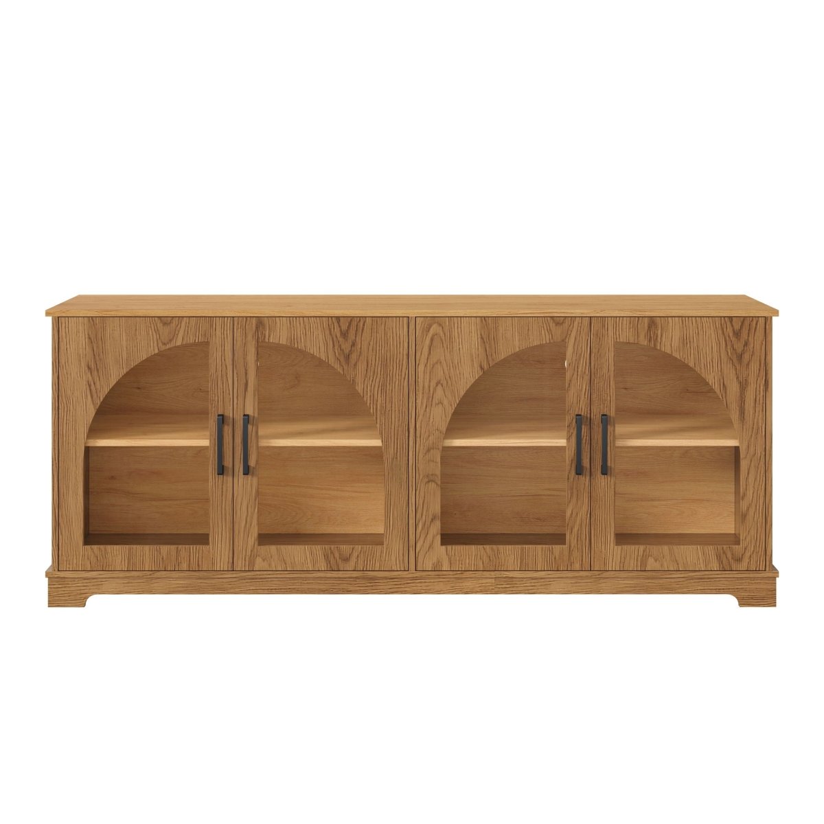 TV Stand With Semi Arched Glass Doors, Media Console With Adjustable Shelves For Living Room - Brown - TV Stands available at Alpine Outlets in Denver