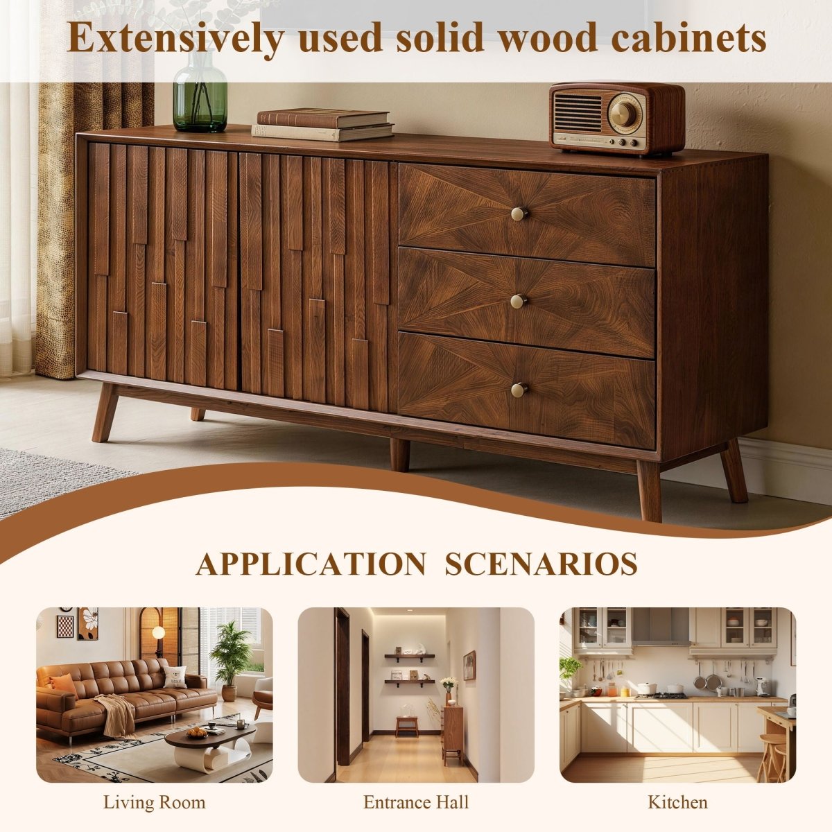 TV Stand With Storage, Entertainment Center, 3 Drawers And 2 Doors For Living Room - Walnut - TV Stands available at Alpine Outlets in Denver