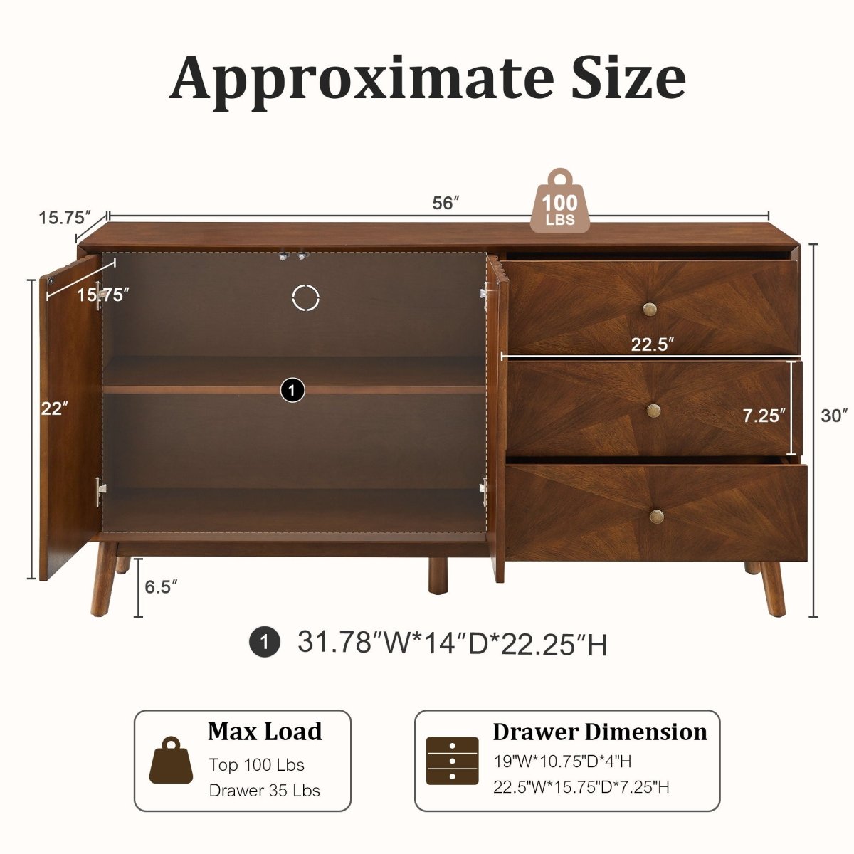 TV Stand With Storage, Entertainment Center, 3 Drawers And 2 Doors For Living Room - Walnut - TV Stands available at Alpine Outlets in Denver
