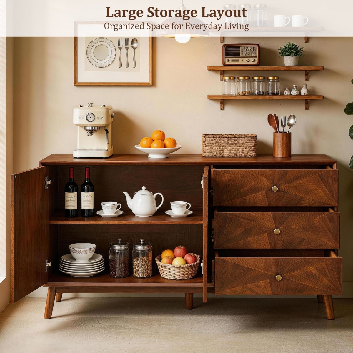 TV Stand With Storage, Entertainment Center, 3 Drawers And 2 Doors For Living Room - Walnut - TV Stands available at Alpine Outlets in Denver