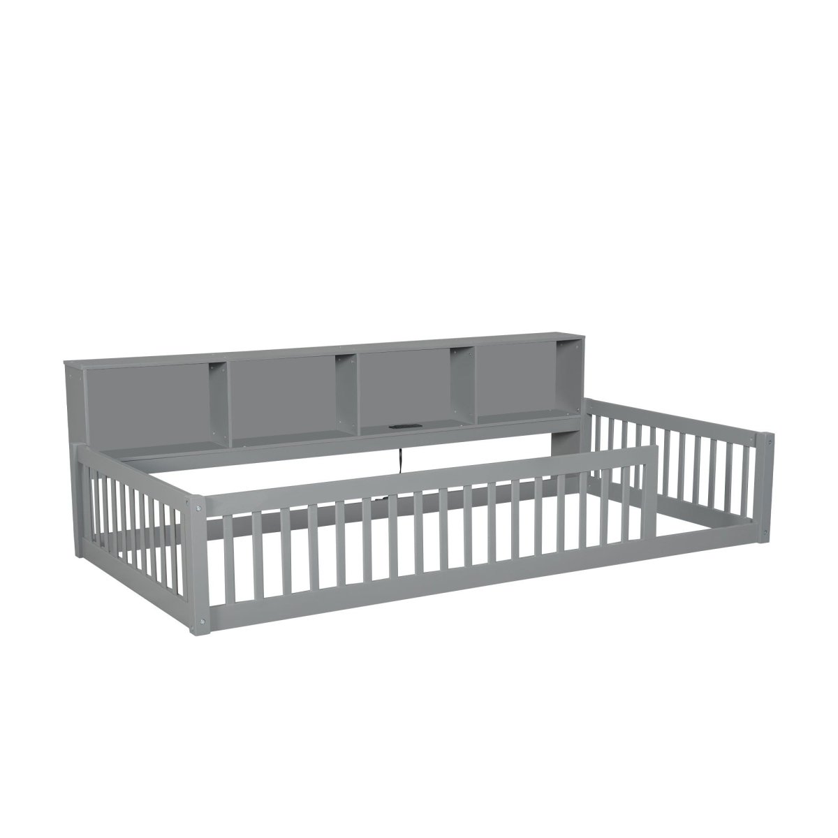 Twin Long Floor Bed With Storage Cabinets And USB Ports - Gray - Platform Beds available at Alpine Outlets in Denver