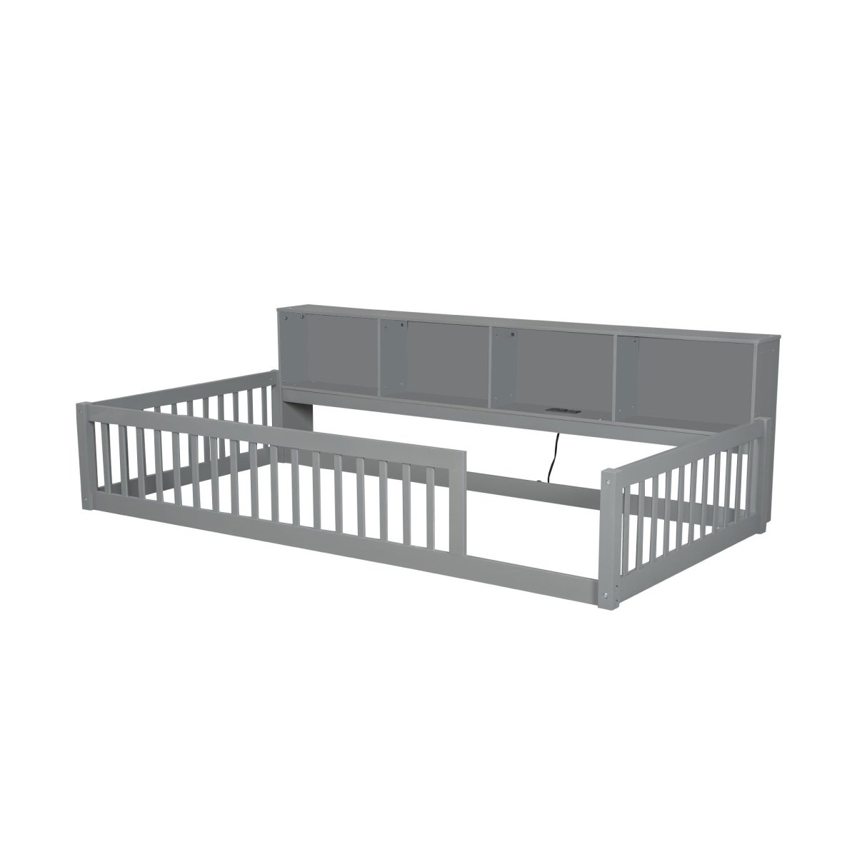 Twin Long Floor Bed With Storage Cabinets And USB Ports - Gray - Platform Beds available at Alpine Outlets in Denver