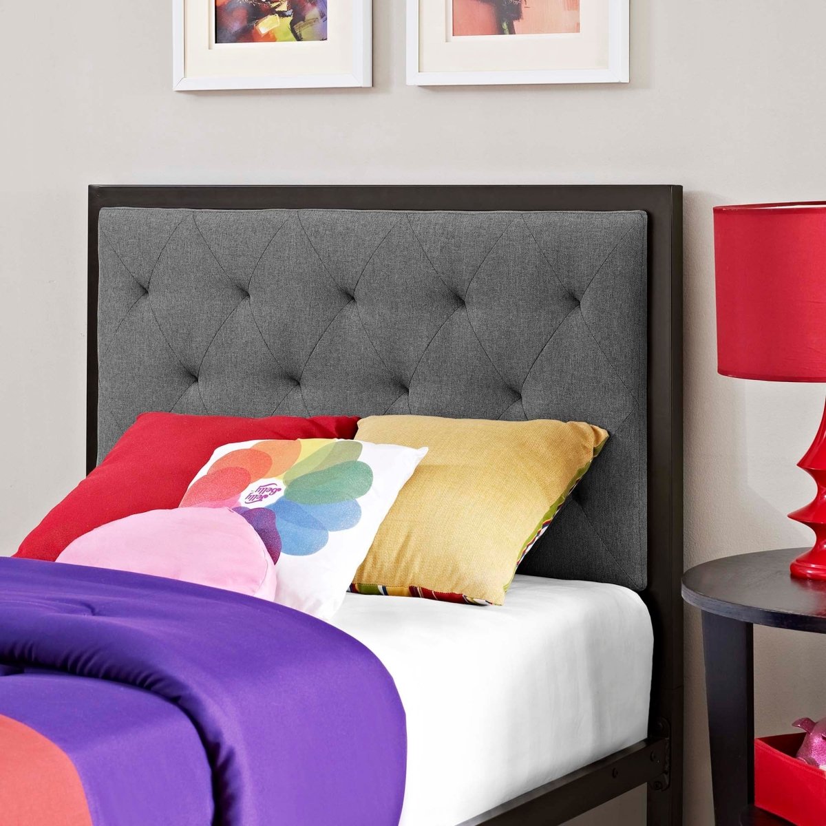 Twin Tufted Button Fabric and Steel Platform Bed in Brown - Platform Bed available at Alpine Outlets in Denver