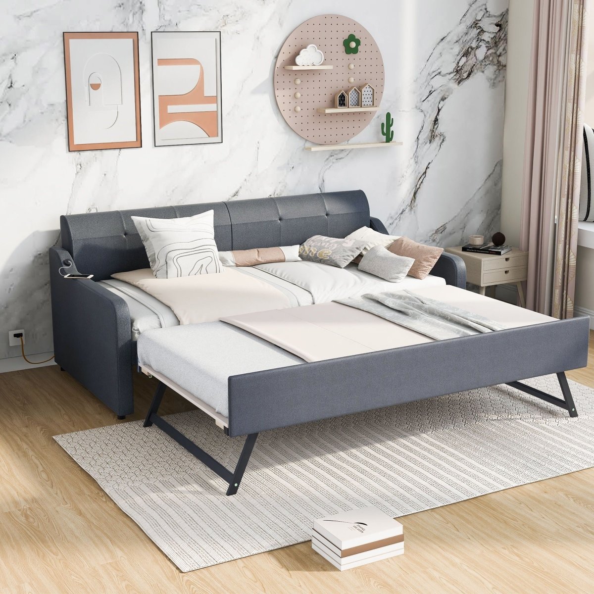 Upholstered Daybed With Trundle And USB Charging - Trundle Beds available at Alpine Outlets in Denver