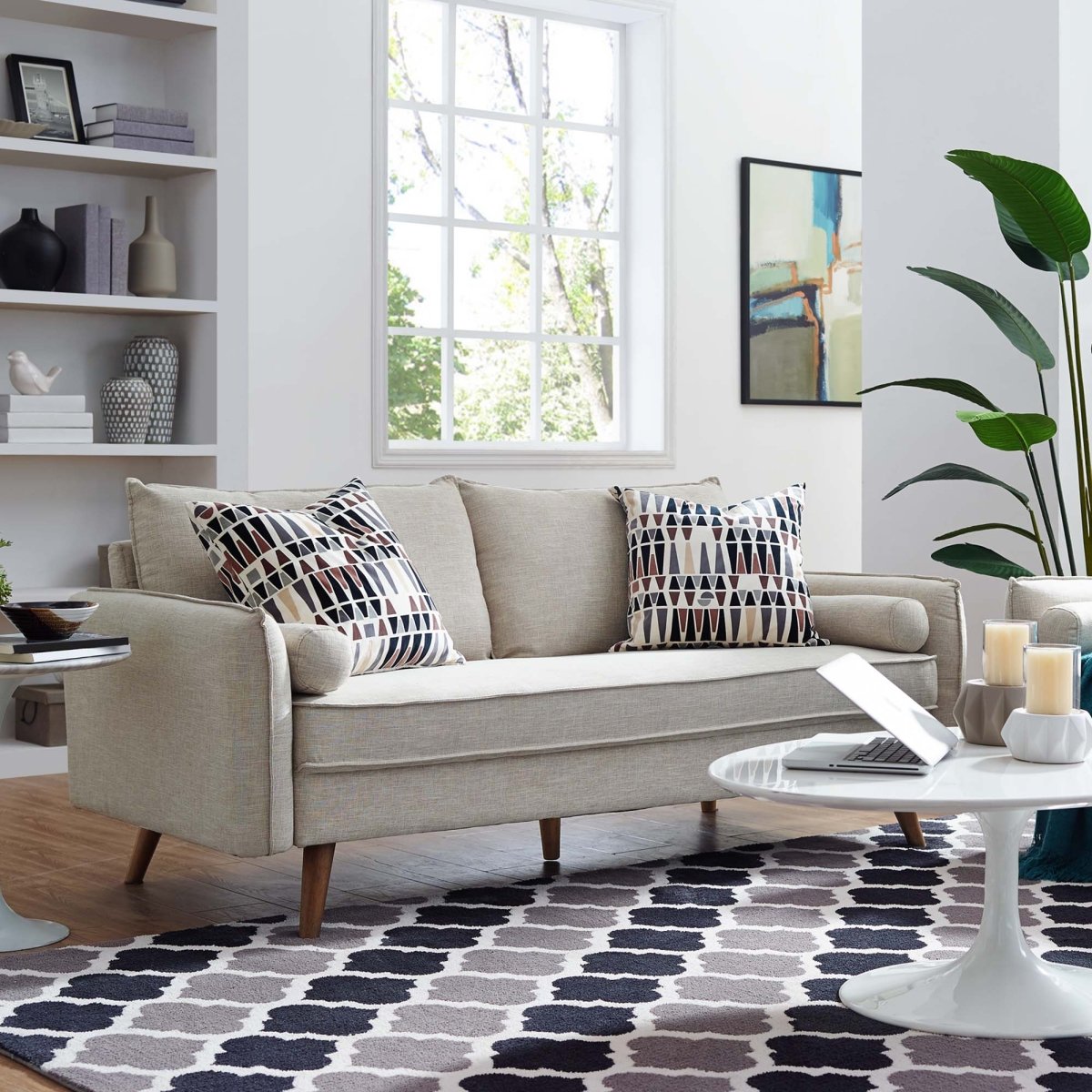 Upholstered Fabric Sofa with Bolster Pillows - Living Room Furniture available at Alpine Outlets in Denver