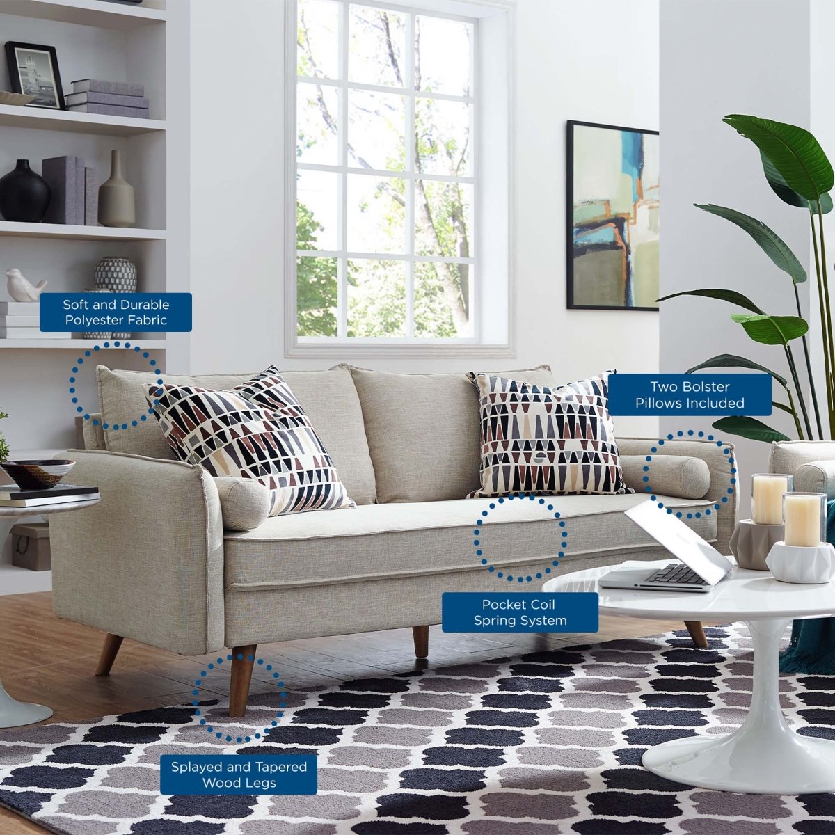 Upholstered Fabric Sofa with Bolster Pillows - Living Room Furniture available at Alpine Outlets in Denver