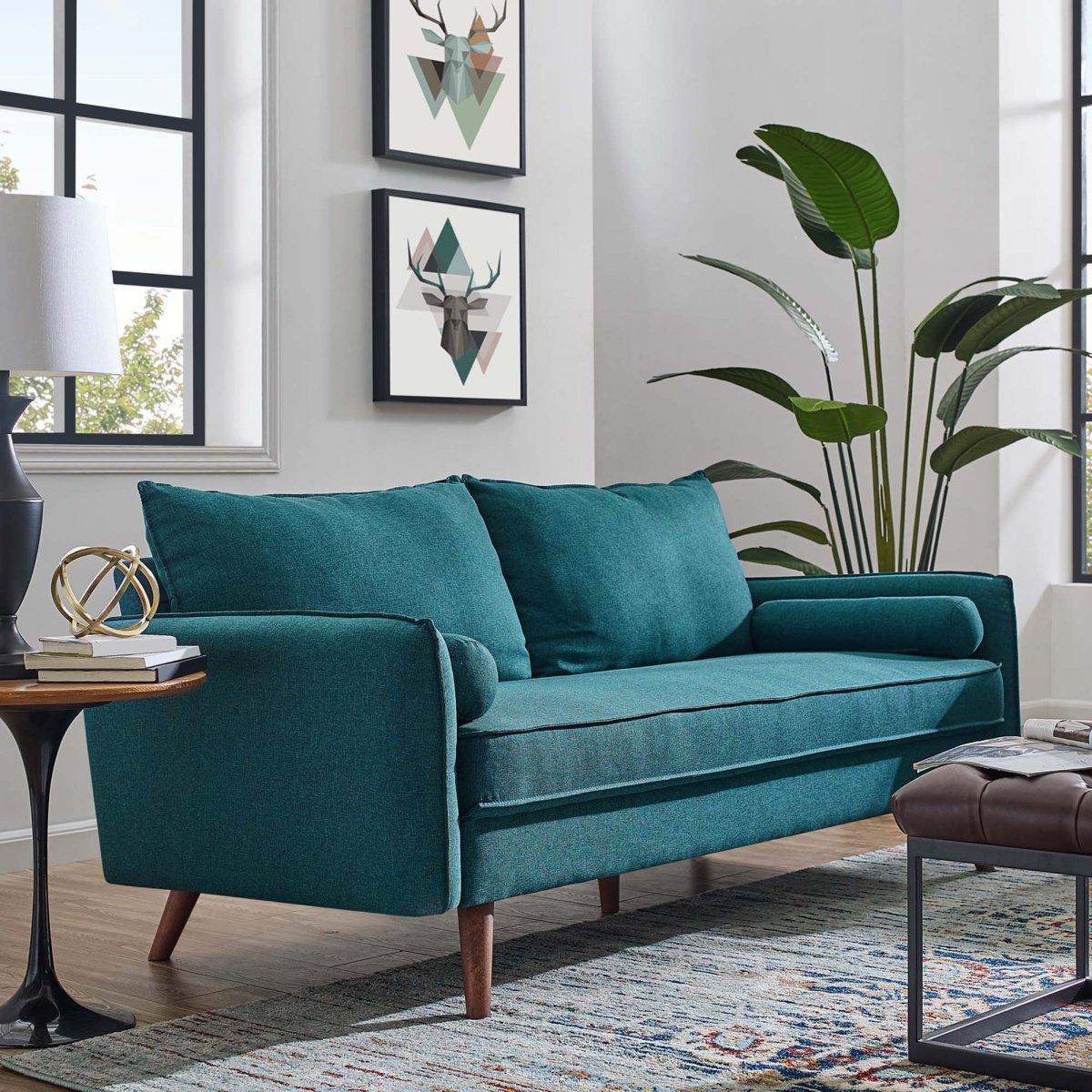Upholstered Fabric Sofa with Bolster Pillows - Living Room Furniture available at Alpine Outlets in Denver