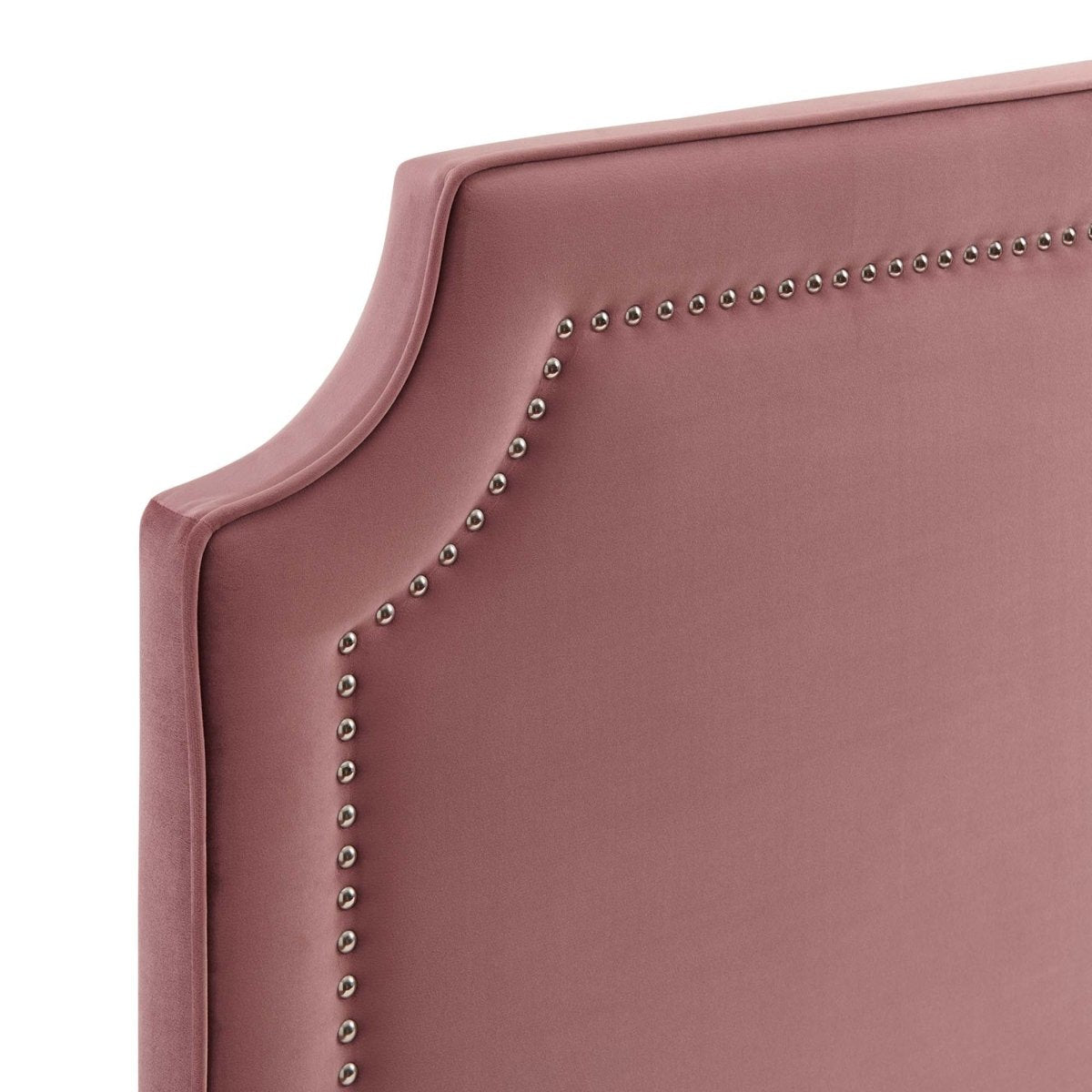 Upholstered Performance Velvet King Platform Bed with Gold Detail in Dusty Rose - Platform Bed available at Alpine Outlets in Denver
