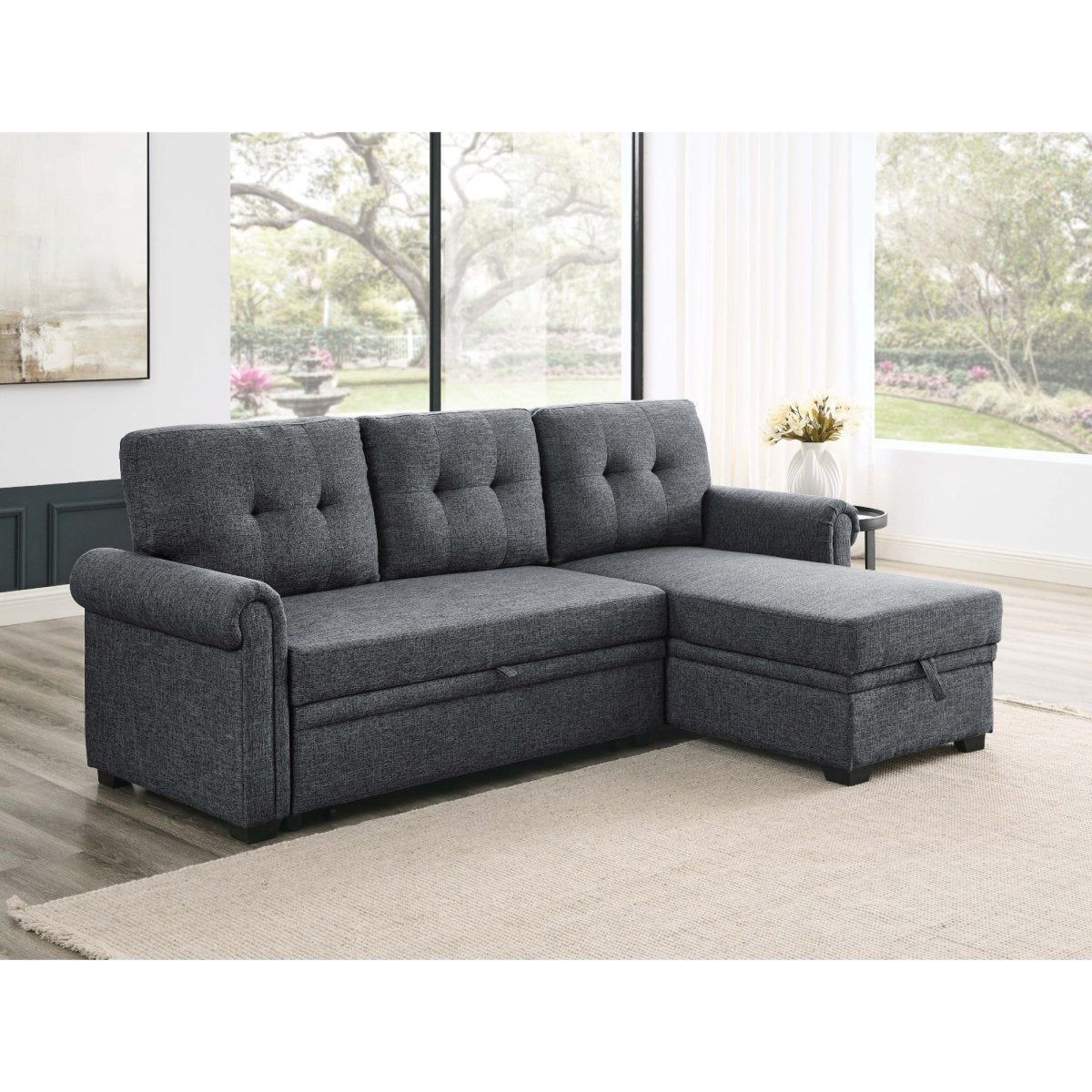Upholstered Sleeper Sofa With Reversible Storage Chaise - Dark Gray - Sleeper Sofas available at Alpine Outlets in Denver