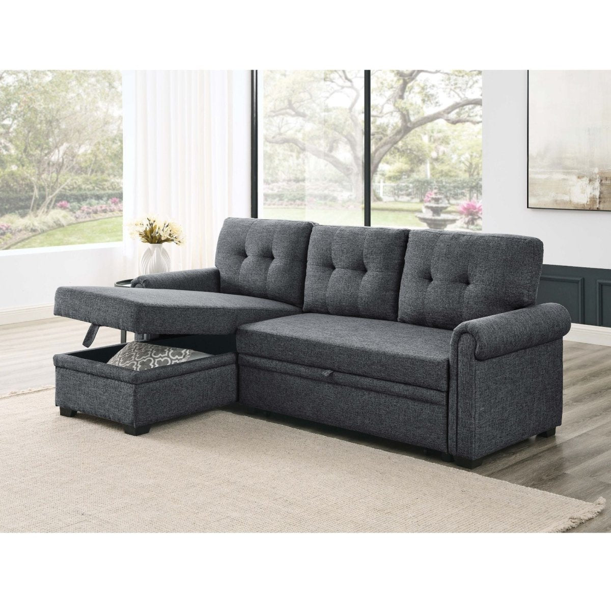 Upholstered Sleeper Sofa With Reversible Storage Chaise - Dark Gray - Sleeper Sofas available at Alpine Outlets in Denver