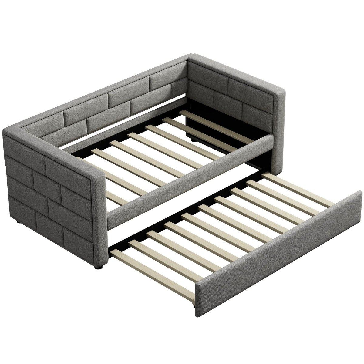 Upholstered Twin Size Daybed With Trundle, Padded Back And Sides - Gray - Trundle Beds available at Alpine Outlets in Denver