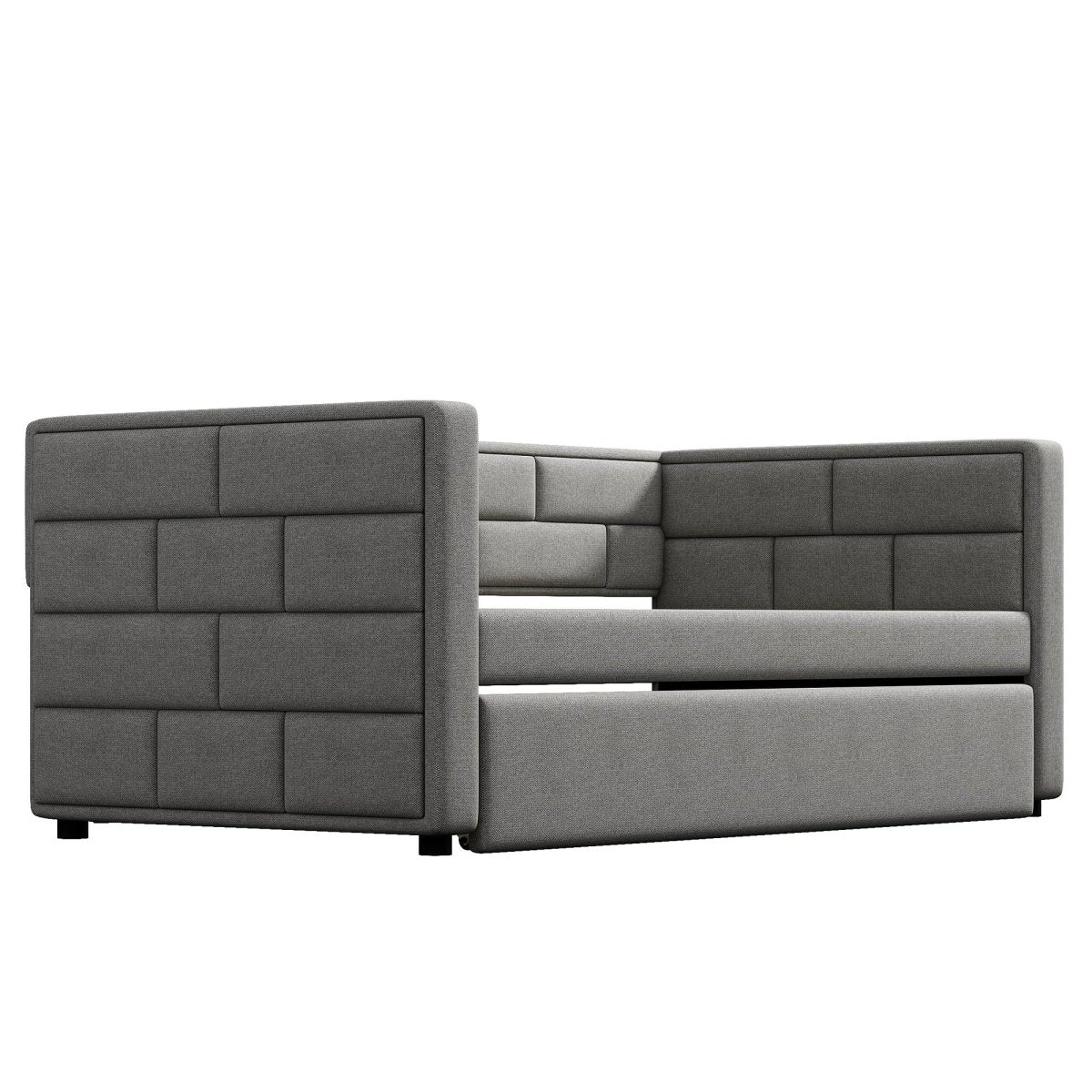 Upholstered Twin Size Daybed With Trundle, Padded Back And Sides - Gray - Trundle Beds available at Alpine Outlets in Denver