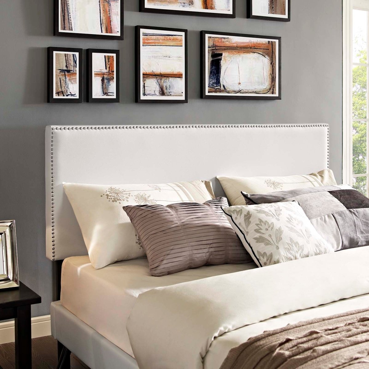 Upholstered Vinyl Full Platform Bed with Round Splayed Legs in White - Platform Bed available at Alpine Outlets in Denver