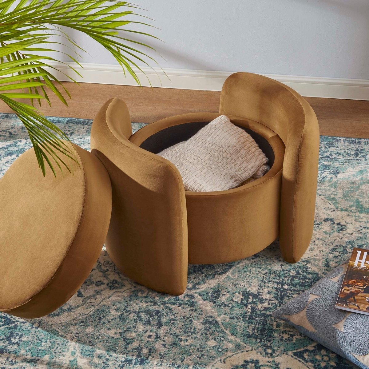 Velvet Storage Ottoman with Removable Lid – 28 Inch Upholstered - Ottomans available at Alpine Outlets in Denver
