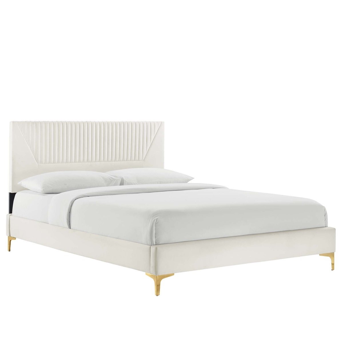 Vertical Channel Tufted Performance Velvet Platform Bed with Gold Legs - Platform Bed available at Alpine Outlets in Denver