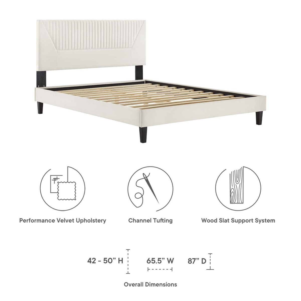 Vertical Channel Tufted Performance Velvet Platform Bed with Tapered Legs - Platform Bed available at Alpine Outlets in Denver