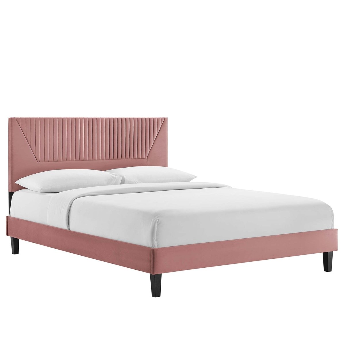 Vertical Channel Tufted Performance Velvet Platform Bed with Tapered Legs - Platform Bed available at Alpine Outlets in Denver