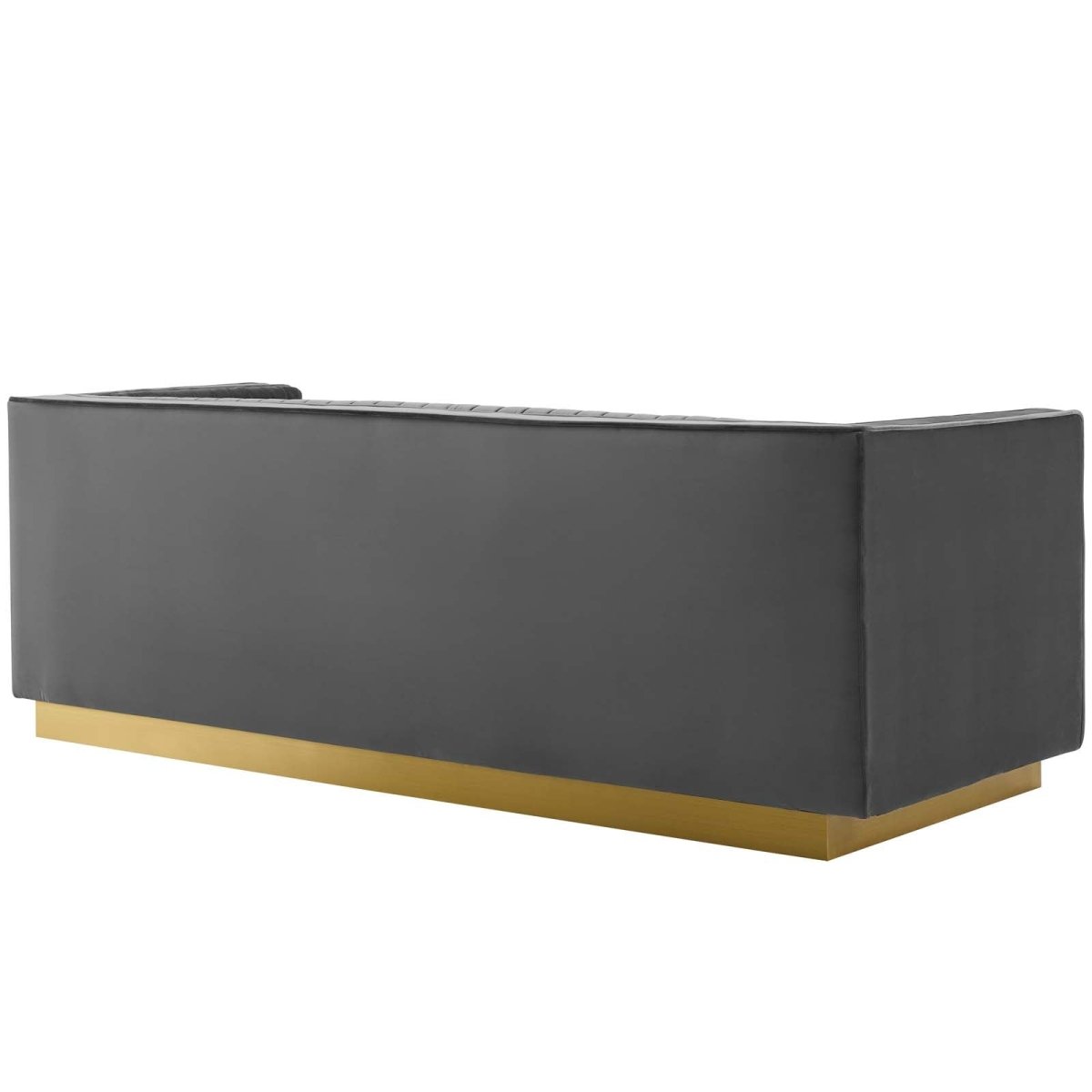 Vertical Channel Tufted Performance Velvet Sofa with Gold Base in Gray - Living Room Furniture available at Alpine Outlets in Denver