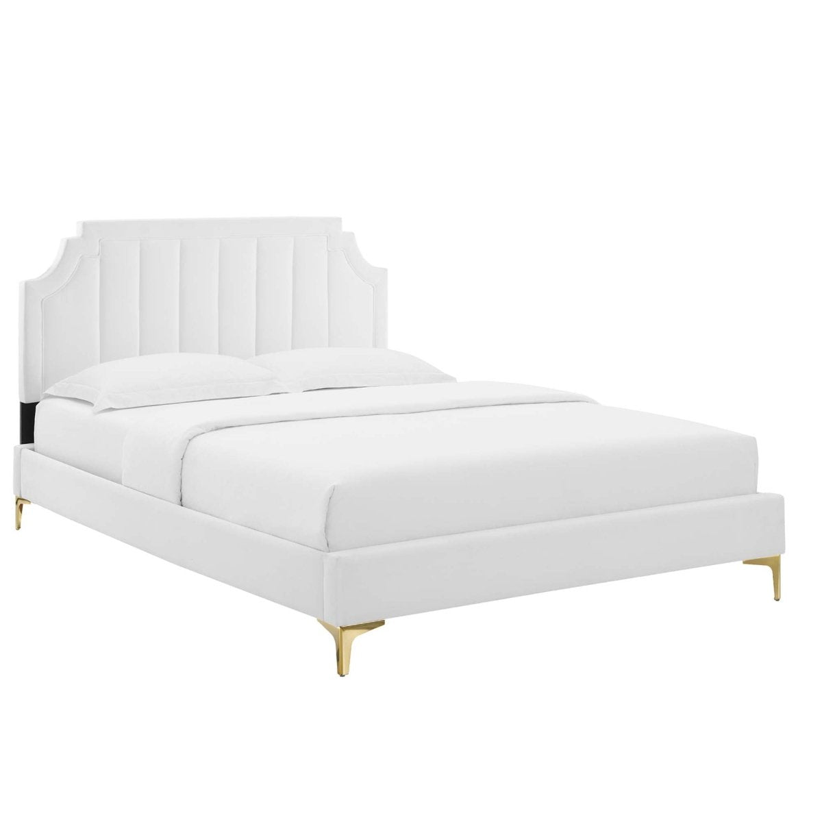 Vertical Tufted Performance Velvet Platform Bed with Gold Legs - Platform Bed available at Alpine Outlets in Denver