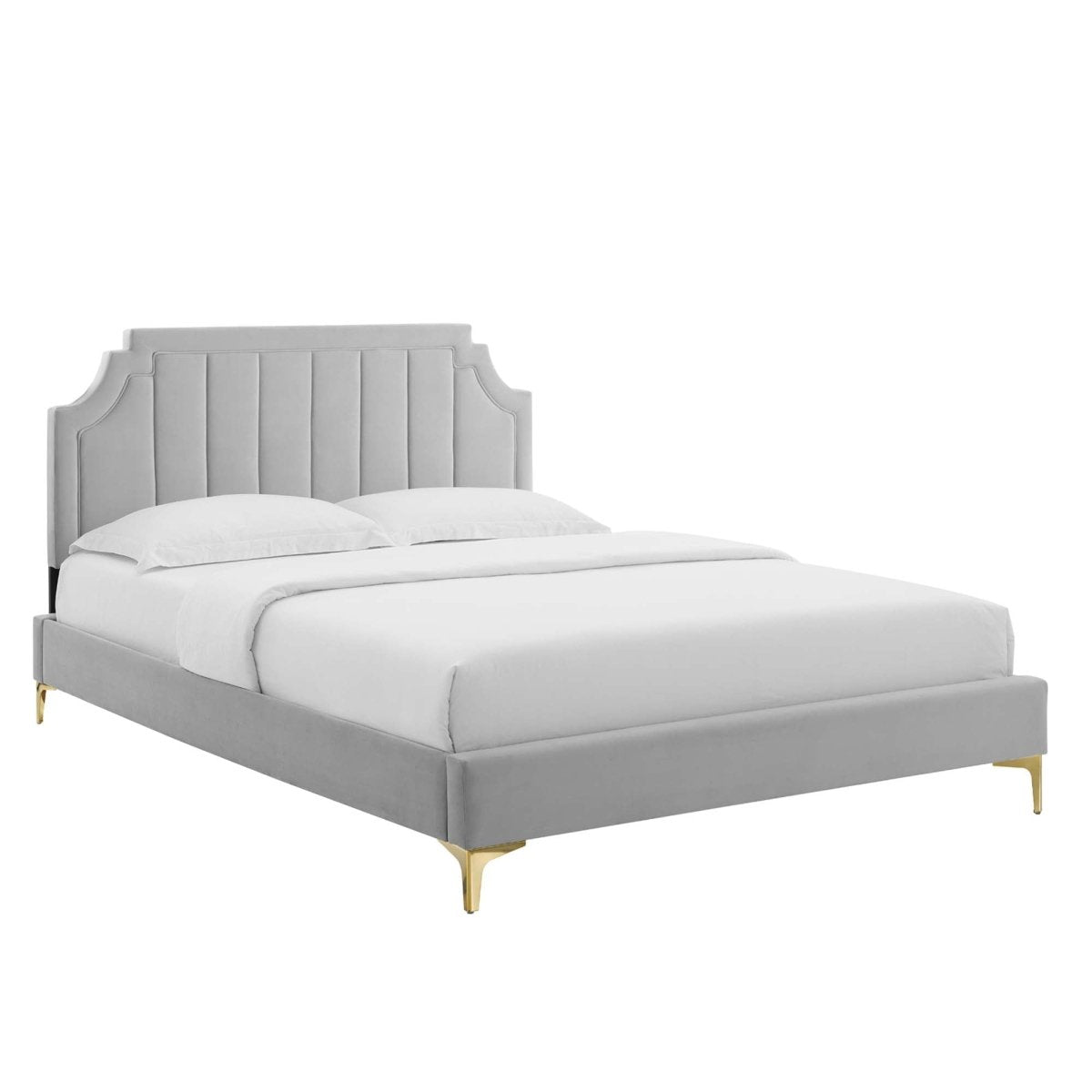 Vertical Tufted Performance Velvet Platform Bed with Gold Legs - Platform Bed available at Alpine Outlets in Denver