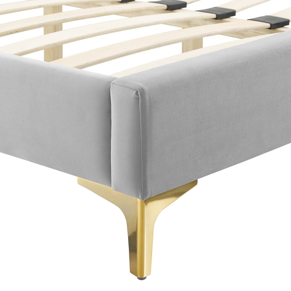 Vertical Tufted Performance Velvet Platform Bed with Gold Legs - Platform Bed available at Alpine Outlets in Denver